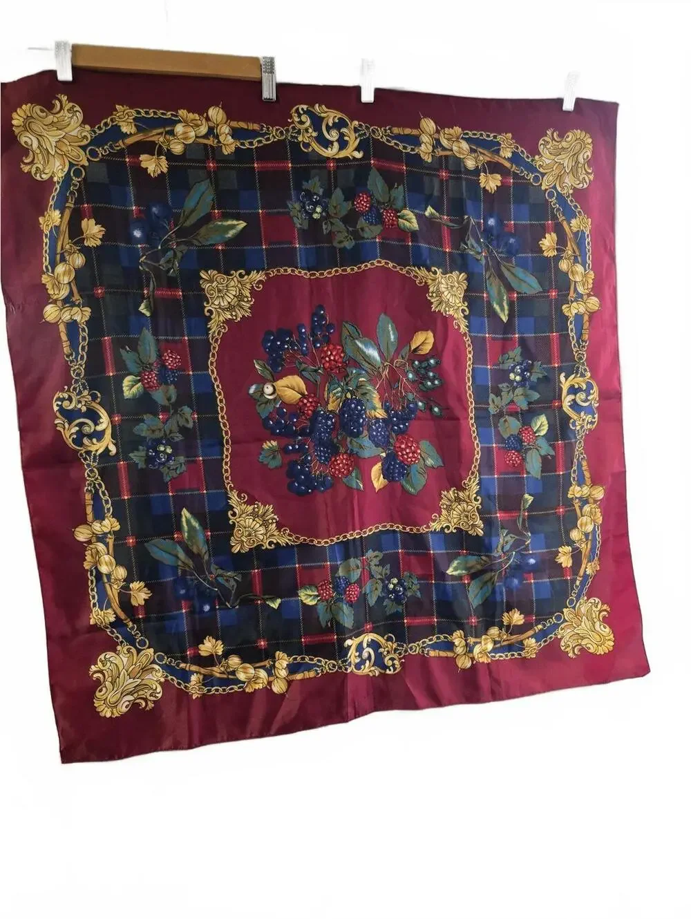 Berkshire Vintage Silk Scarf with Baroque and Berry Print
